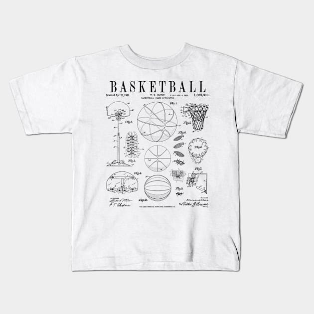 Basketball Old Vintage Patent Drawing Print Kids T-Shirt by Grandeduc